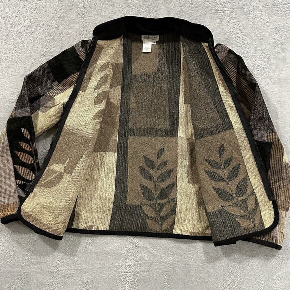 Coldwater Creek Jacket Women's XS Jacquard Patchwork Tapestry Neutral Full Zip - Picture 4 of 7